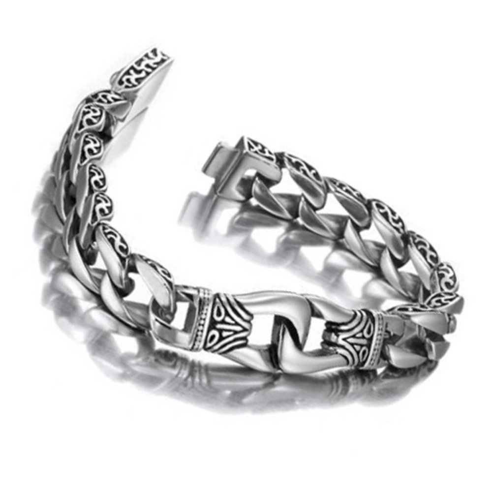 9" Inch Unisex or Men's Stainless Steel Bracelet. Silver & Black Duo Tone Style.